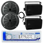 Marine Bluetooth Radio, Antenna, 2x 5.25'' Speakers, 2x 3.5'' Speakers (Black)