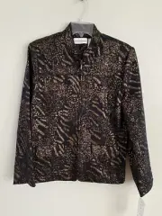 NWT Alfred Dunner Size 8 Navy Gold Foil Animal Print Zip Knit Jacket