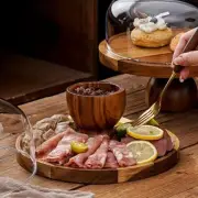 Acacia Wood High Foot Cake Display Tray Stand Plate With Transparent Glass Cover