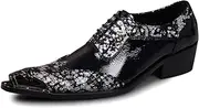 [Generic] Oxford for Men Formal Shoes Lace Up StyleGenuine Leather Patent Leather Embossed Low Top Middle Heel Metal Pointed Toe