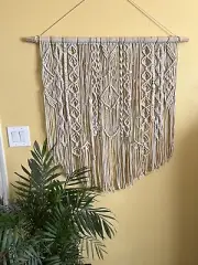 Boho Macrame Tapestry Wall Hanging- 36" wide -38" long-natural cord and beads