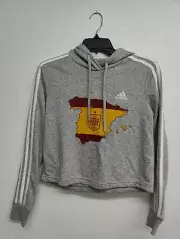 Adidas Women's Essentials 3-Stripes Cropped Hoodie, Color Gray Size XS
