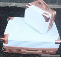 在飛比找Yahoo!奇摩拍賣優惠-14+24吋雙色拼接子母箱 萬向輪 手提箱+行李箱二件組