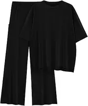 [KIRUNDO] Womens 2 Piece Outfits 2025 Summer Casual Loose Short Sleeve Pullover Tops & Wide Leg Pants Lounge Sets Tracksuit