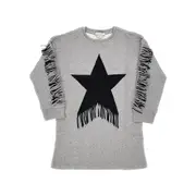 [STELLA MCCARTNEY] STELLA MCCARTNEY French terry mini dress with fringes Kids 14Y 14Y Grey