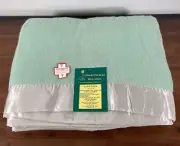 Vtg 70s Mint Green Chatham Blanket Saratoga Rayon Acrylic Satin Trim 72x84 NEW
