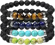 [EIGSO] 4 Pcs Chakras Bracelet Set for Women Men Lucky Lava Rock Bracelet Stone Beads with Reiki Healing
