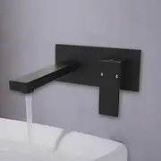 WELS Wall Basin Mixer Tap Bathroom Laundey Vanity Sink Tap Faucet Brass Hot Cold Water Spout Faucet Tap Wall Mounted(Matt Black)