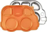 Innobaby Stainless Bus Plate with Airtight Sectional Lid, The Original, Leak-Resistant Divided Platter, Mom Invented Fun Shape Plate Din Din SMART for Babies, Toddlers and Kids, BPA Free Plate, Orange