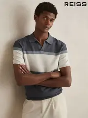 Reiss Airforce Blue Jefferson Textured Knit Stripe Polo Shirt (AN2418) | $225