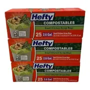 3x Hefty Scrap/Trash 2.6 Gallon, 25 Count Small Kitchen Composting Bags
