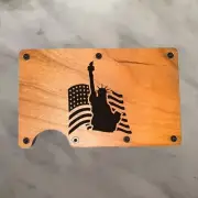 Wood Wallet Minimalist Laser Engraved with Statue of Liberty