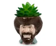 Bob Ross Mini Ceramic Planter with Artificial Succulent Plant