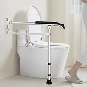MINYII Toilet Grab Bars for Wall, Stability Bathroom Shower Safety Rails Support Frames for Handicap, Foldable Drop Down & Flit UP Handrail,Height Adjustable & Non-Slip Toilet Grab Bars (Black)