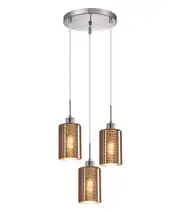 ESPEJO2 Interior Iron & Rose Gold Glass with Line Effect Oblong Pendant Light- 3 lits Round