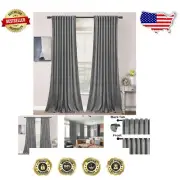 Luxurious 108” Grey Velvet Light-Filtering Curtains for Bedroom & Living Room