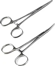 MIAOGE Fishing Clamp Set 5in Straight and Curved Hemostat Forceps Locking Tweezers Clamp Stainless Steel Silver