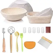 [KinConnyen] Bread Banneton Proofing Basket Set,Round and Oval Bread Proofing Baskets,Danish Dough Whisk, Dough Scraper, Bread Bag and Brush,Sourdough Bread Baking Supplies.