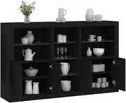 Sideboard with LED Lights Black - Modern Storage Cabinet, Dining Room Buffet, Bar Table & Kitchen Furniture - 162x37x100 cm