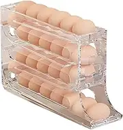 WADY Egg Holder for Fridge, 4 Tier Egg Dispenser for Refrigerator, Auto Rolling Fridge Egg Organizer, Space-Saving Egg Dispenser Holder, Large Capacity Egg Dispenser for Refrigerator (Transparent)