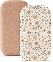 Konssy Muslin Fitted Bassinet Sheets 2 Pack for Baby Girl Boy, Soft Bedside Sleeper Bassinet Sheets Fit for Baby Bassinets, Moses Basket Oval Rectangle Pad/Mattress