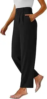 [keriffe] Wide Leg Casual Work Pants High Elastic Waisted Business Dress Trousers Loose Fit Office Slacks Pockets