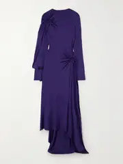 [Victoria Beckham] Victoria Beckham - Asymmetric Cutout Gathered Glossed-jersey Dress - Purple - UK 12 UK 12 Purple