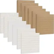 12 Packs Sticky Notes, 3 x 3 Inches Adhesive Self-Stick Notes in Eye Protection Paper, 3 Style Designs Adhesive Memo Notes for Reminders, Office, Home, School, Meeting, 50 Sheets/Pad-Kraft+White