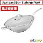 Scanpan 32cm Stainless Steel Impact Covered Wok with Glass Lid Induction Gas NEW