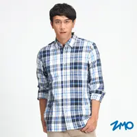 在飛比找PChome24h購物優惠-ZMO男吸濕排汗長袖格紋襯衫HG379-藍白格