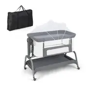 Costway 4in1 Cot Bed Mobile Bedside Sleeper Portacot Cradle w/Storage Basket, Black