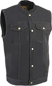 Milwaukee Leather Men's Snap Front Denim Club Style Vest w/Gun Pocket (Blue,)