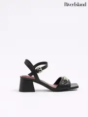 River Island Black Snaffle Blocked Heel Sandals (F73458) | $83