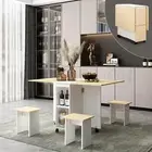 Folding Dining Table Set 4 Chairs Extendable Outdoor Home Furniture with Wheels