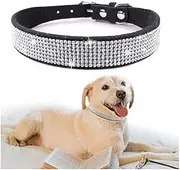 Kalevel Durable Leather Dog Collar Cute Cat Collar Soft Comfortable Black Pet Collar Bling Diamond Dog Collar for Large Dogs Glitter
