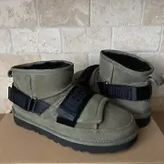 UGG CLASSIC ULTRA MINI HYBRID SUEDE OLIVE ANKLE BOOTS SIZE US 7 WOMEN