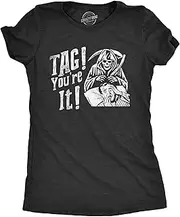 [Crazy Dog T-shirts] Womens Tag Youre It T Shirt Funny Halloween Grim Reaper Joke Tee For Ladies