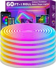 60Ft LED Neon Rope Lights, App/Remote Control, RGB Waterproof, Music Sync