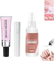 Lulou Magic Solid Nail Glue Kit 3-In-1 Nail Art Kits, Solid Nail Glue Gel Kit, Solid Nail Tips Gel Glue, Strong Nail Glue Gel, Solid Nail Glue Gel For Press On Nails, Nail Glue Remover