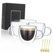 Espresso Cups Set Of 4,Double Wall 5OZ Hand Blown Espresso Shots 5OZ(4-PACK)