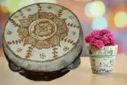 PERCUSSION DHAPLI HEENA WORK GOAT SKIN WOOD CARNATIC KHANJEERA HAND DRUM DRUMS
