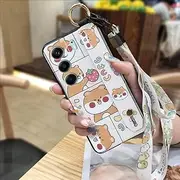 Phone Case Compatible with Tecno Camon40 4G/CM5, Anti-dust Protective Silicone Fashion Design Wristband Durable Wrist Strap Cartoon Kickstand
