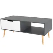 Martin Coffee Table Grey Glossy Particleboard with Drawers and Timber Legs