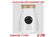 6 x Glass Jar Food Storage Bottle Sealed Cans Bamboo Lid Air Tight Container 1 Liter