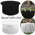 60" Ruffled Spandex Polyester Table Cloth White & Black Banquet Wedding Party
