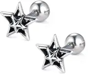 [VYH] Retro Vintage 316L Stainless Steel Tiny Double Star Earrings with Screw Back, Normal, Stainless Steel, No Gemstone
