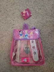 Disney Princess Pink Canvas Backpack W/Eraser, Ruler, Pencil &Case, Memo Pad/NEW