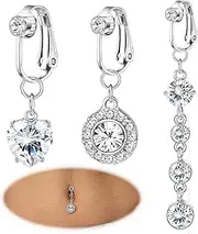 [ShinyStyle J4You] 3Pcs Fake Belly Piercing Fake Belly Ring for Women Fake Belly Button Piercing Clip On Belly Button Rings Fake Navel Ring Non Piercing