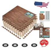 24 Interlocking Cushioned Floor Tiles - Elegant Wood Grain Foam Mat Package