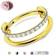 [BodyBonita] G23 Titanium Cartilage Earring Hoop Stacked Clicker 16G CZ Double/Triple Septum Rings Conch Piercing Jewellery Tragus Daith Helix Earrings Nose Rings Hoops for Women Silver/Gold 8/10/12mm